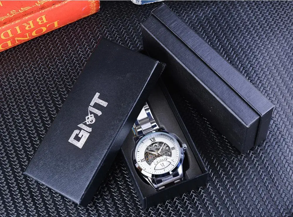 Часы Winner мужские серебристые стальные с римскими цифрами|Мужские механические