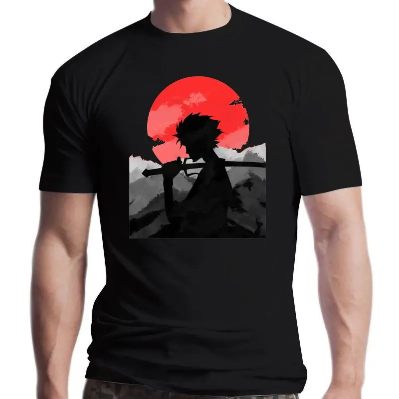 

New Samurai Champloo T Shirt Red T-Shirt Samurai With Sunset Men Fashion Short Sleeve