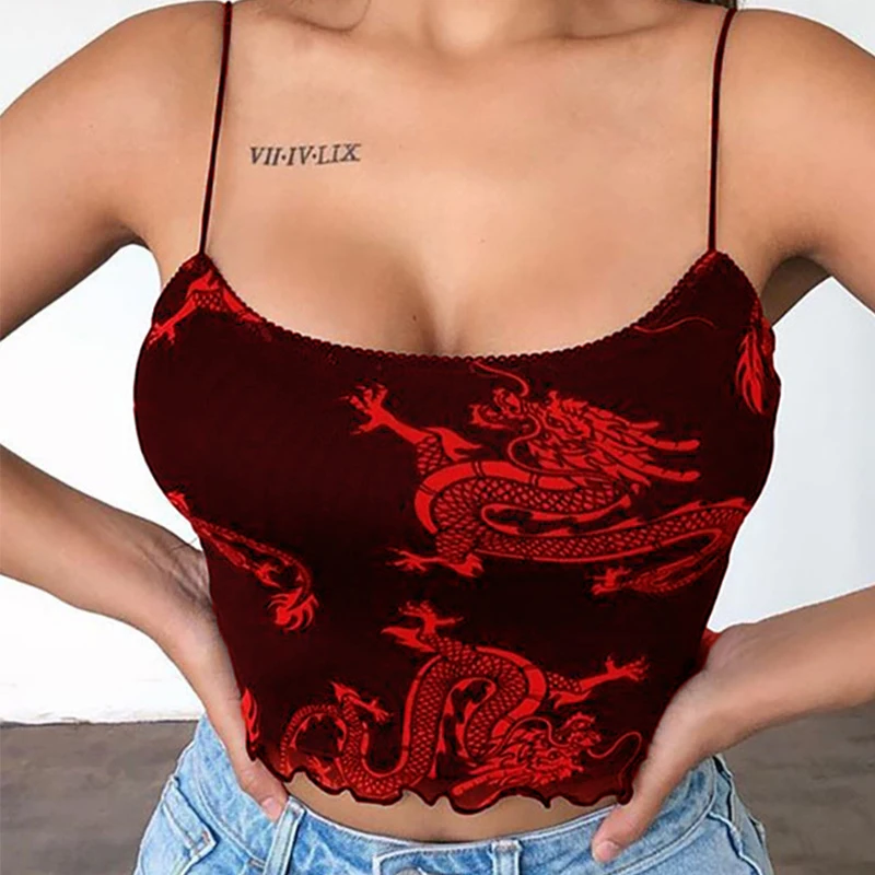Женские футболки с принтом дракона размера плюс топы без рукавов Y2k повседневные