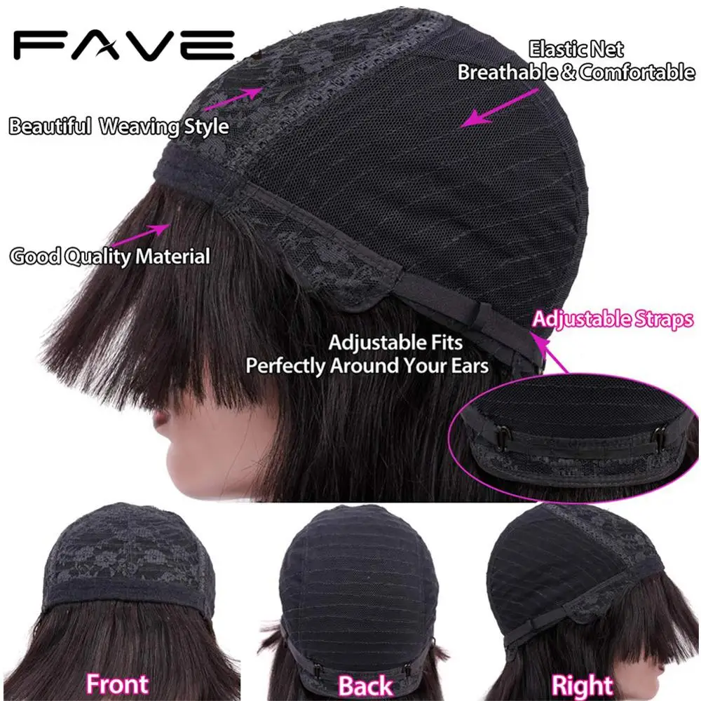 FAVE короткие парики боб парик с бахромой из человеческих волос для женщин прямых челкой черные бразильские