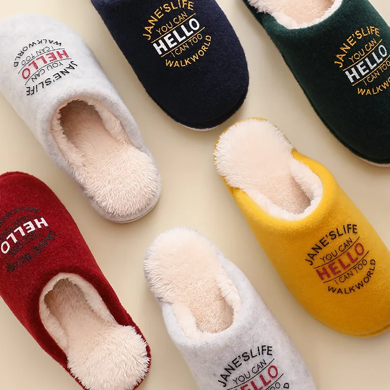 

Indoor Fashion Warm Men Cotton Slippers Fall/winter Plush Thick-soled Cotton Slippers Men Household Soft-soled Slippers Women