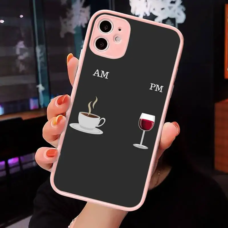 

Coffee Wine Cup Phone Case For iPhone 12 11 Mini Pro XR XS Max 7 8 Plus X Matte transparent Pink Back Cover