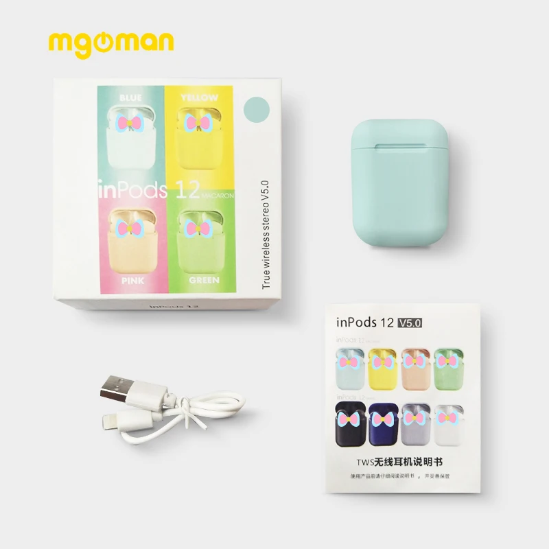 Mgoman Новое поступление Macaron Inpods12 TWS беспроводные наушники для быстрой зарядки с коробкой наушники Bluetooth 5,0 гарнитура PK i17s - Цвет: Sky Bule with box