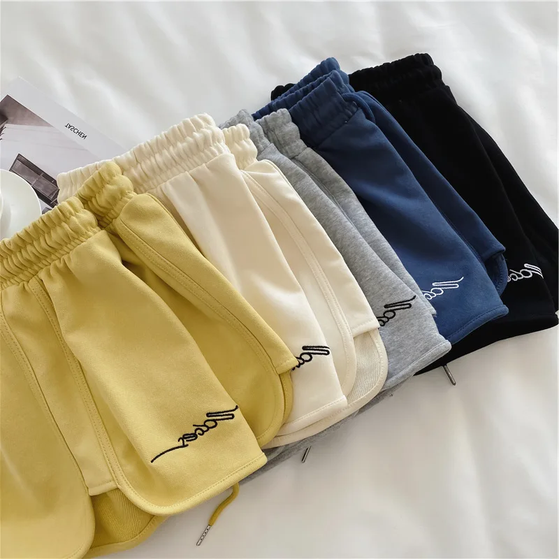 

2021 Summer Loose Sport Shorts Casual Drawstring Solid Color Homewear HIgh Waist Wide Leg Sportswear Running Pantalones