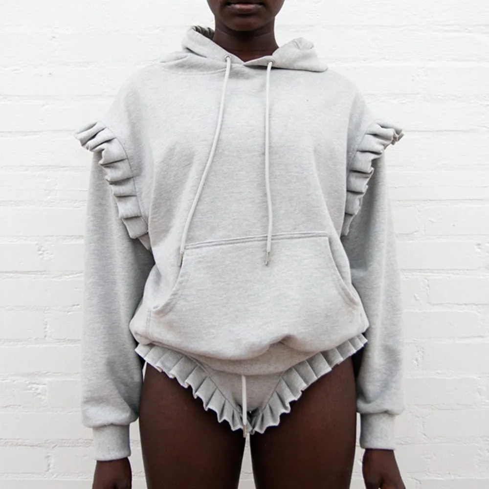 

Комплект из двух предметов, женская модная однотонная толстовка с капюшоном, пуловер с капюшоном в виде грибка, Новинка осени 2021, модная афр...