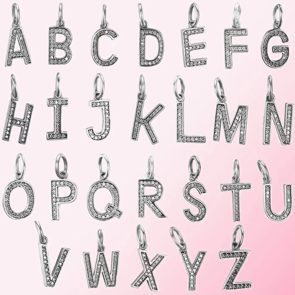 

2019 New 100% 925 Sterling Silver Classic A-Z 26 English Letters New Pendant Female Charm Free Shipping