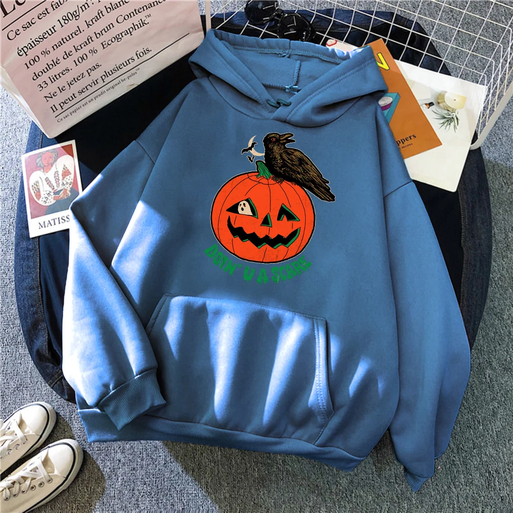 

Halloween Pumpkin Print Hoodies Man Vintage Loose Fleece Hooded Sweatshirt Male Comfortable Cartoons Oversize Hip Hop Hoodie
