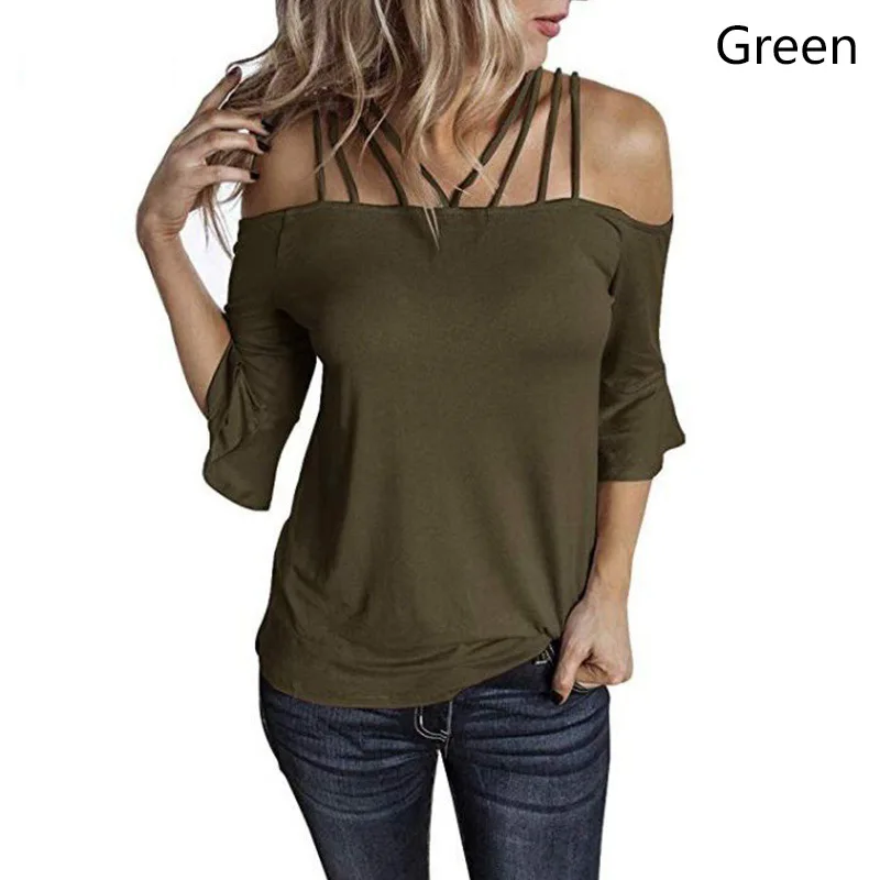 

Women's Summer New Tops Shoulder Strap Fashion Sling Loose Casual Flare Sleeve T Shirt Women Camiseta De Manga Corta