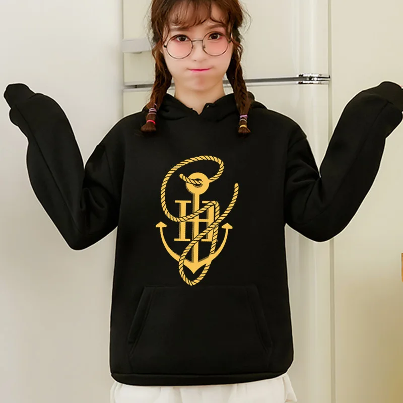 

Толстовка Осень-зима флисовый узор корейский стиль куртка с капюшоном черный цвет Женский пуловер с длинным рукавом Свитшот