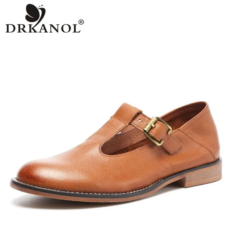 DRKANOL женские туфли оксфорды из натуральной кожи винтажная ручная пряжка на