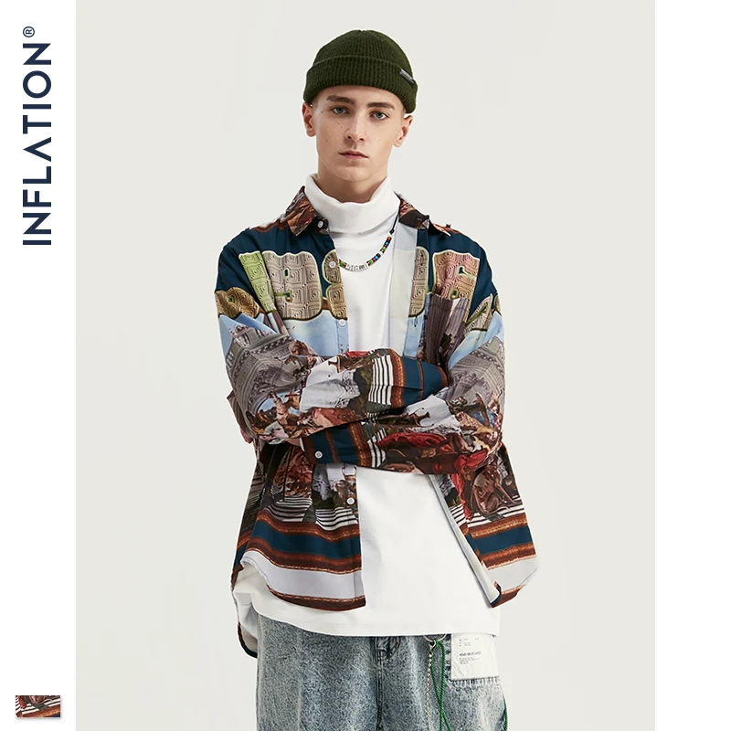 Мужская рубашка с цифровой печатью мужская в стиле Харадзюку хип-хоп уличная