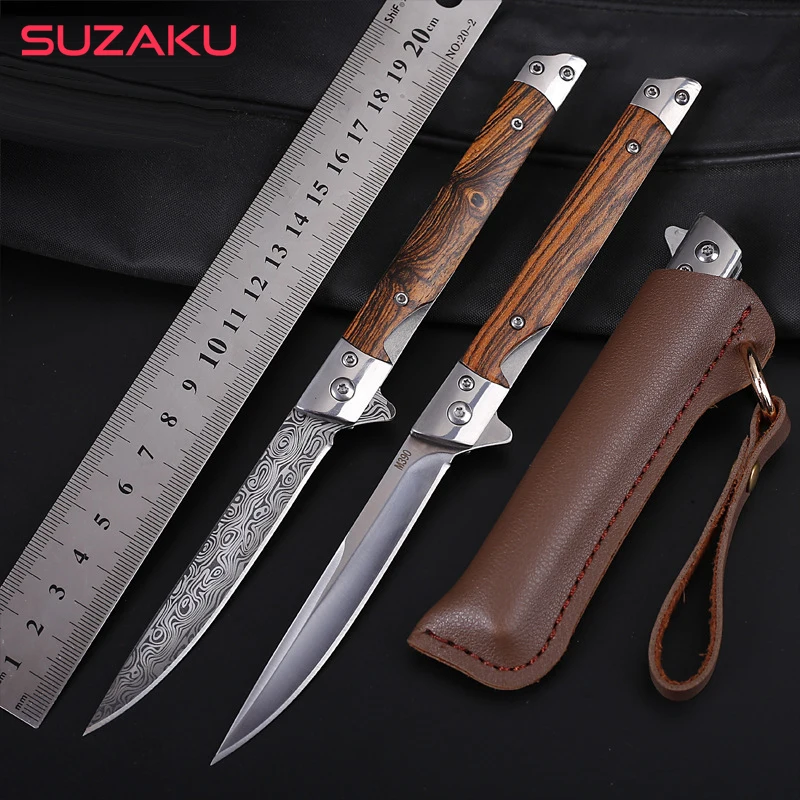 

9.2'' Damascus Pattern M390 Folding Knife Outdoor Self-Defense Knife High Hardness Folding Knife Sandalwood Portable Fruit Knife