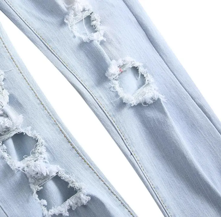 Мужские джинсы с цветочной вышивкой Модные зауженные рваные в стиле хип-хоп