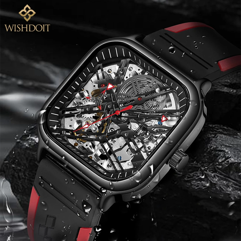 WISHDOIT Men's Watch Mechanical Watch Top Brand Leisure Sports Luxury Military Leather Stainless Steel Waterproof Luminous Clock