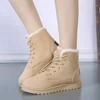 snow boots winter flat lace up platform ladies warm shoes 2020 new flock fur womens suede ankle boots female black boots