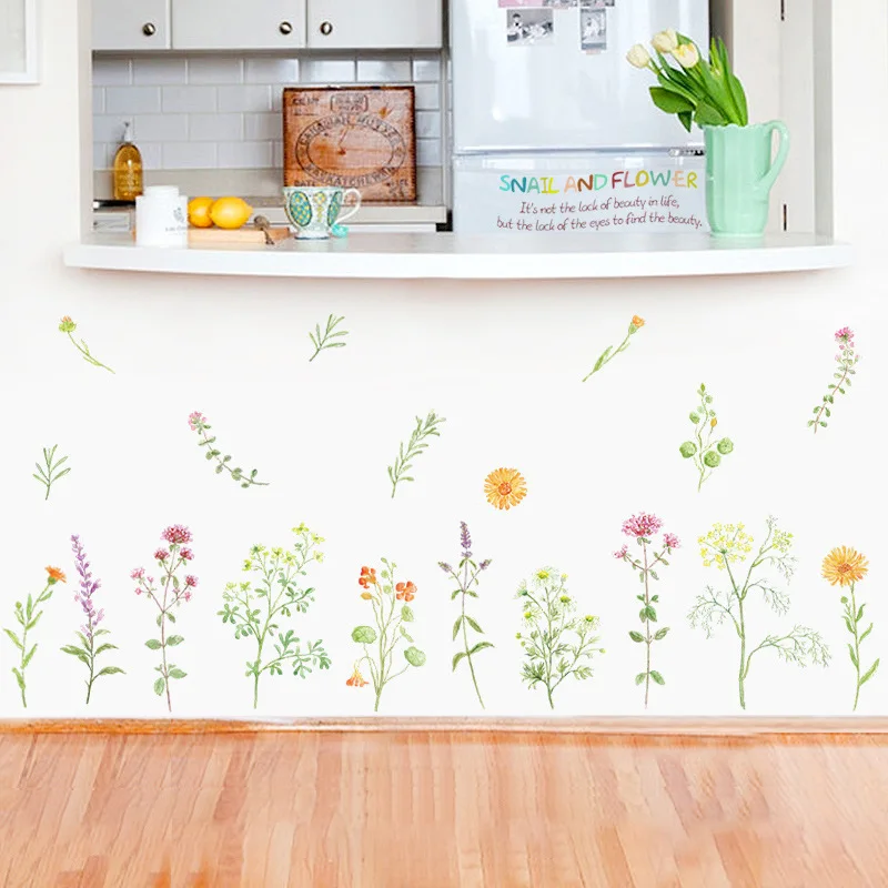 Зеленые листья цветы настенные наклейки для украшения комнаты Спальня Гостиная