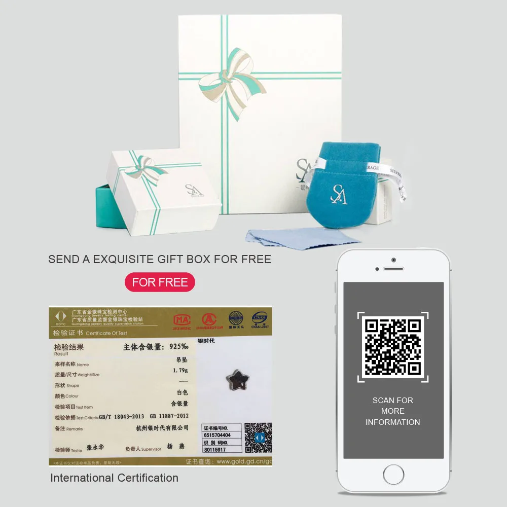 

SA SILVERAGE Real 925 Sterling Star Pendant Fine Jewelry Vintage Pendants For Women Without Chain 220 Ketting Choker Necklace