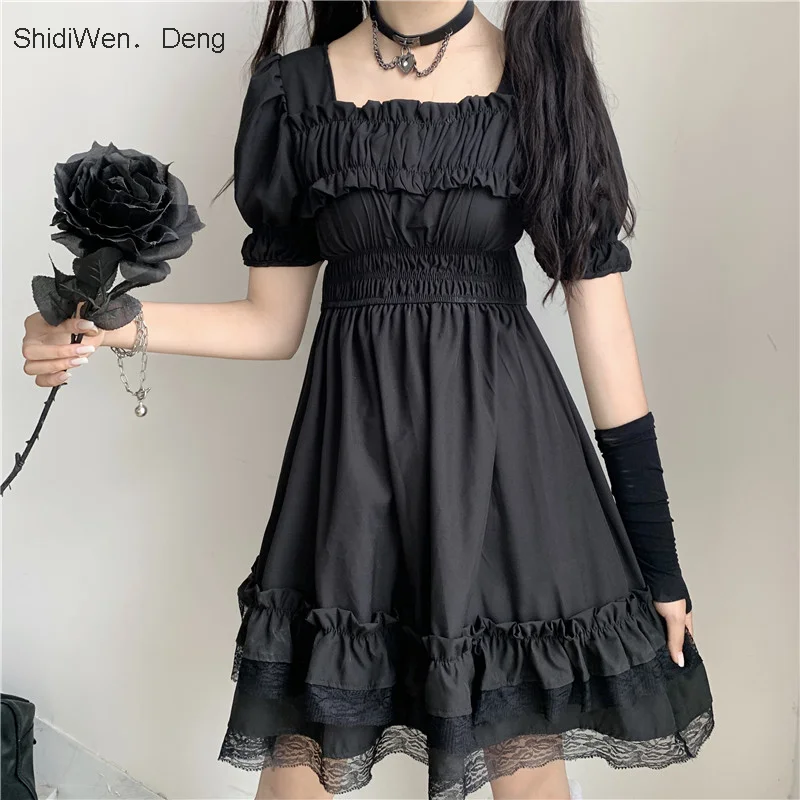 Японское женское платье в викторианском стиле готическое черное Лолиты с