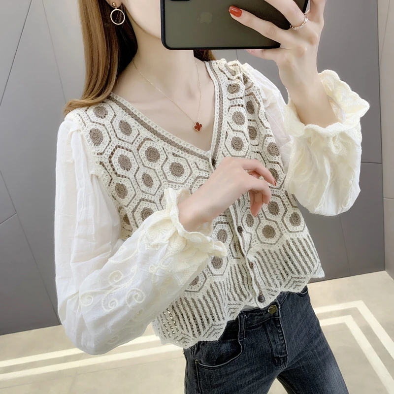 

Room 200543 row 3 No.5 Middle] real V-neck sleeve wave point cardigan 37