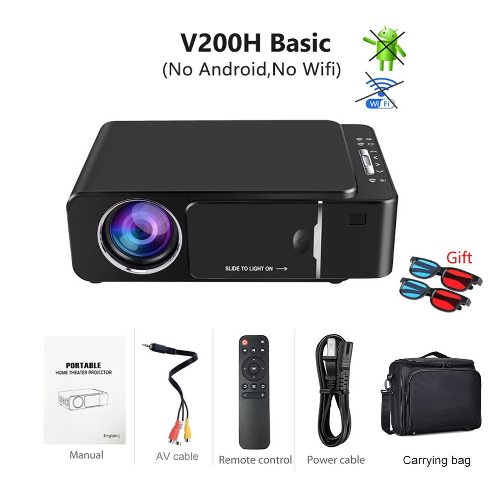 V200H add Bag VIVICINE 1280x720p Портативный HD проектор, опция Android 7,1 HDMI USB 1080p домашний кинотеатр проектор wifi мини светодиодный проектор - Цвет: V200H add Bag