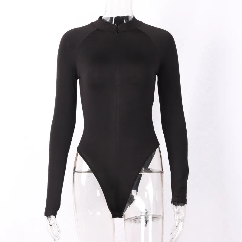 

Jumpsuits women feeling v-neck Europe and the United States new winter show thin joker tight solid color zipper long sleeve top