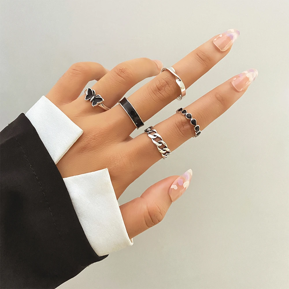 

Женское Винтажное кольцо с бабочкой, Открытое кольцо с черной перфорацией, подарочное Ювелирное Украшение для вечеринки или свадьбы