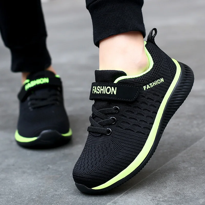 

2021 Fashion Kids Sport Shoes Boys Hook&Loop Running Sneakers Breathable Mesh Casual Sneakers Children Walking Shoes 5-12 Years