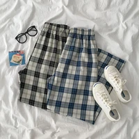 2021 summer pants womens black and white plaid pants korean style straight loose nine point pants casual wild wide leg pants