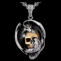new retro gothic skull pendant necklace for men devil wings skeleton head chain necklace biker punk hip hop jewelry