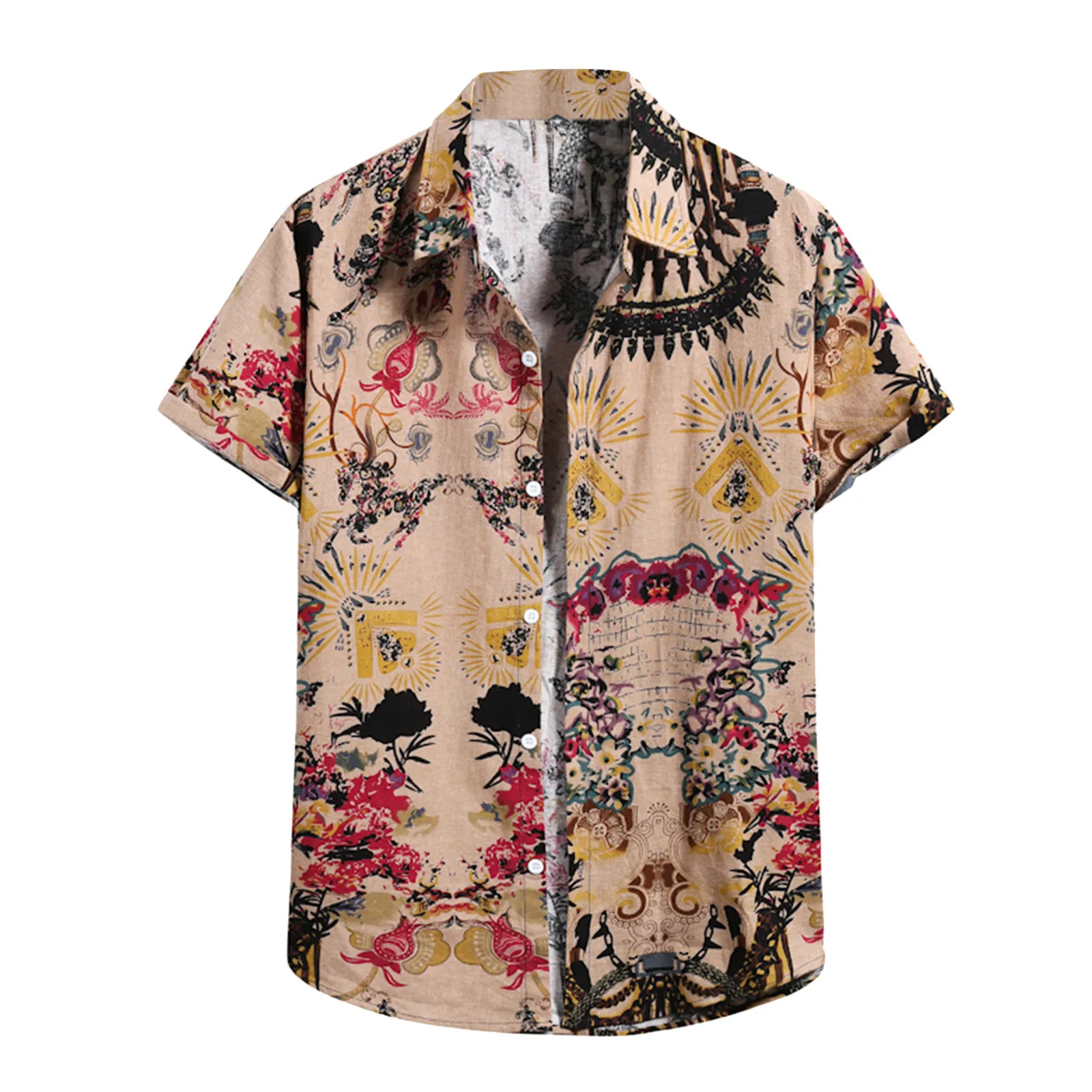 

Men Shirt Bohemia Printed Hawaiian Beach Shirts Men Tropical Button Top Comfortable Vintage Shirt Casual Blouse Chemise Homme