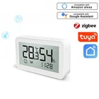 Датчик температуры и влажности Tuya Zigbee, комнатный гигрометр, термометр с ЖК-экраном, поддержка Alexa Google Home
