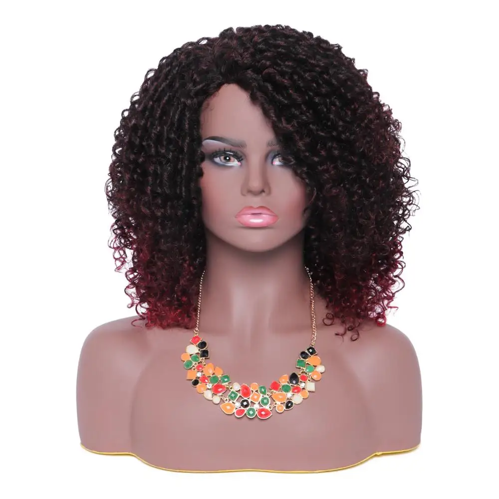 

BESTUNG Short Kinky Curly Afro Wigs for Black Women Synthetic Fluffy Full Black Ombre Wine Red Burgundy Wig for African American