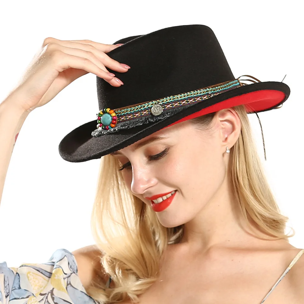 

Fedora Hat Men Women Imitation Woolen Winter Women Felt Hats Men Fashion Black Top Jazz Hat Fedoras Chapeau Sombrero HF85