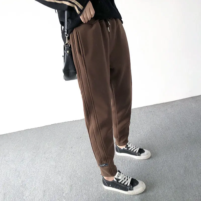

2021 New Autumn Winter Women Pant Warm Female Slim Solid Color Casual Pants Harem Pants Lined Fleece Trousers Sweatpants Y37
