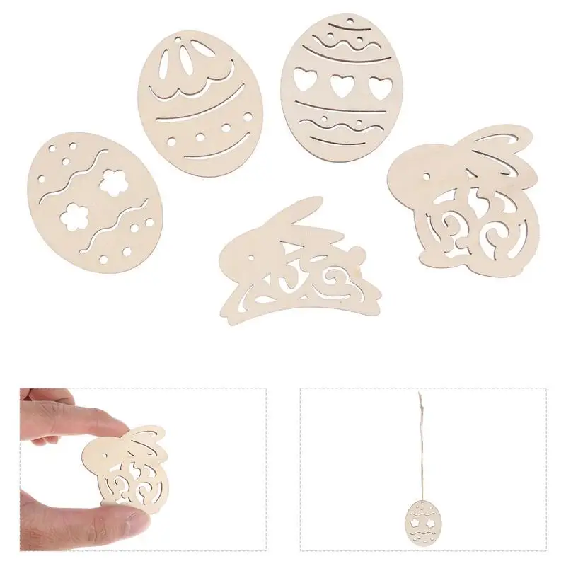 

50pcs Easter DIY Graffiti Painted Wooden Pieces Wooden Bunny Egg Pendants