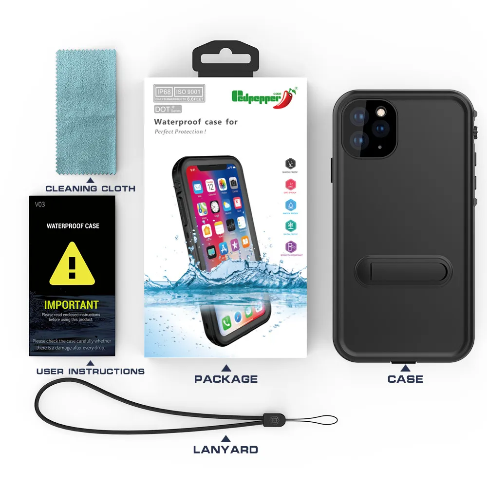 Для iPhone 11 Pro Чехол IP69X водонепроницаемый 360 ударопрочный Дайвинг Плавание