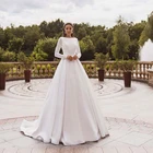 2021 богемные Свадебные платья с вырезом лодочкой, с аппликацией, с аппликацией в виде сатиновое свадебное платье одежда с длинным рукавом развертки Поезд Vestido De Noiva