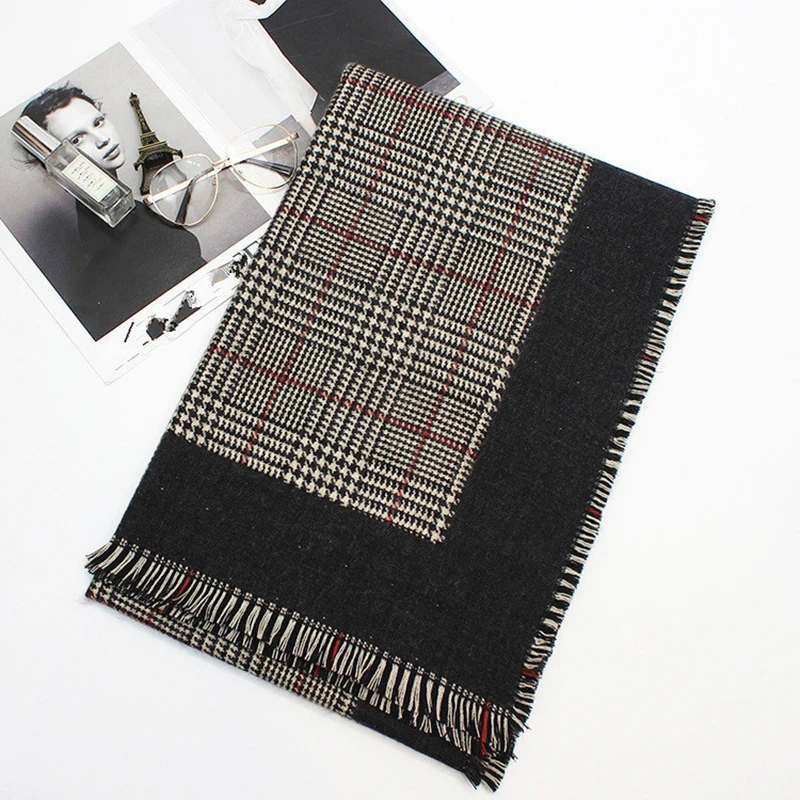 

65*200cm Winter New Casual Houndstooth Pattern Warm Shawl Thicken Women Scarf with Tassles 4 Colors Scarf