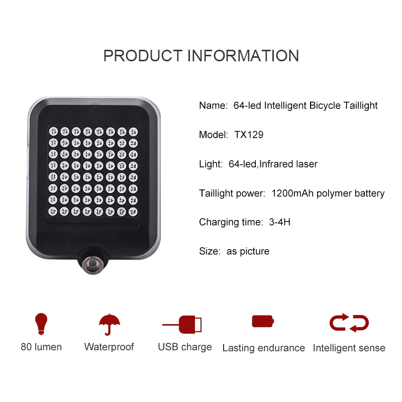 Bicycle Turn Signal LED Lights Brake Taillight Warning Lamp Rear Light Auto Direction USB Charging for MTB Road Bike Parts | Спорт и