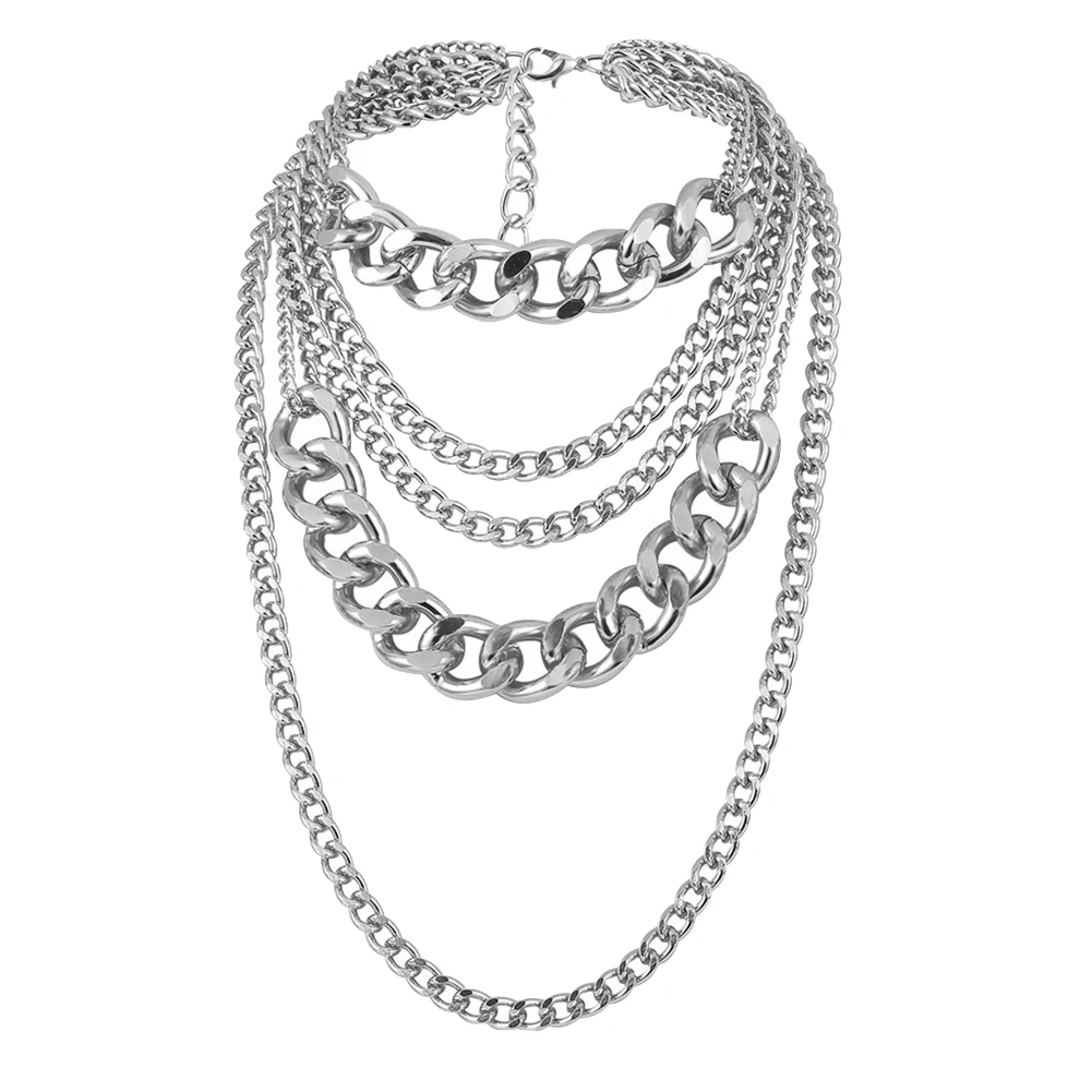 Punk Women Multi-layer Curb Chain Statement Necklace Rock Hip-hop Jewelry Gift necklace for women бижутерия для женщин 2020 |