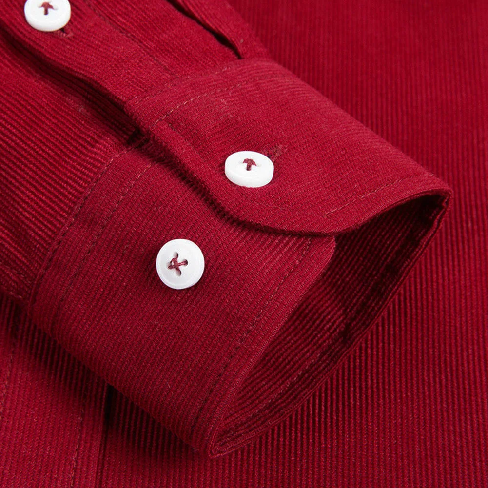 Мужская винтажная Вельветовая рубашка с отложным воротником и пуговицами