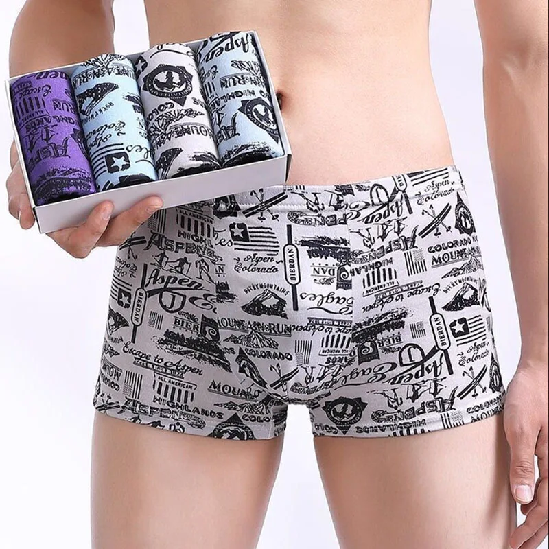 4pcs/Lot Set 2022 Men's Underpants Print Floral Soft Boxers Underwear High Quality Under Wear Pants Short Boxer Male Panties 4XL