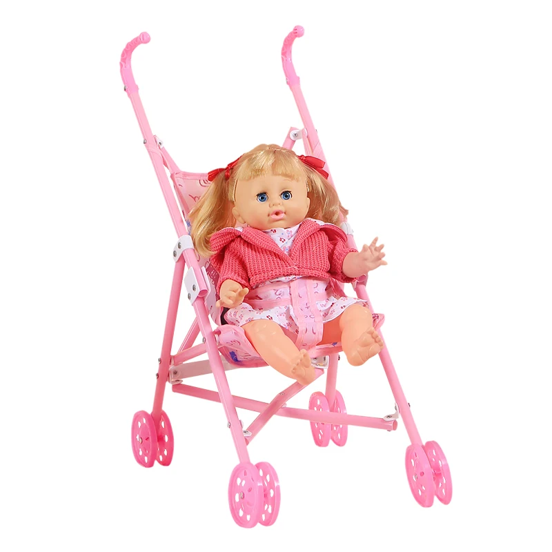 

Cute Doll Stroller Set Folding Hand Push Cart Mini Pushcart Baby Care Toy Accessory Little Girl Pretend Play Toy Birthday Gift