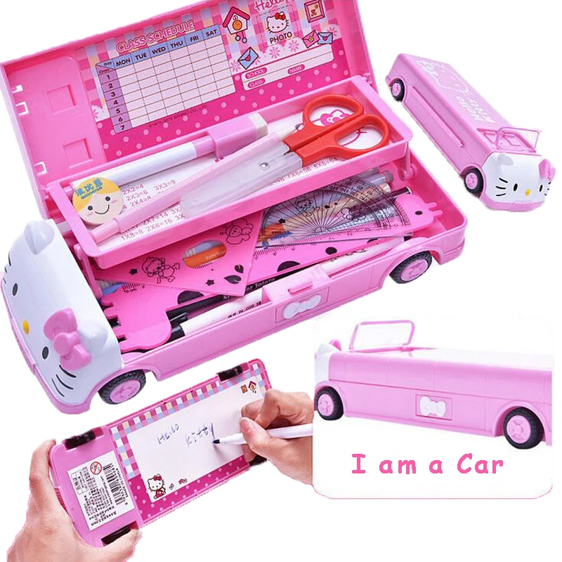 Кавайная Хелло Китти школьный пенал для девочек розовый автомобиль большой