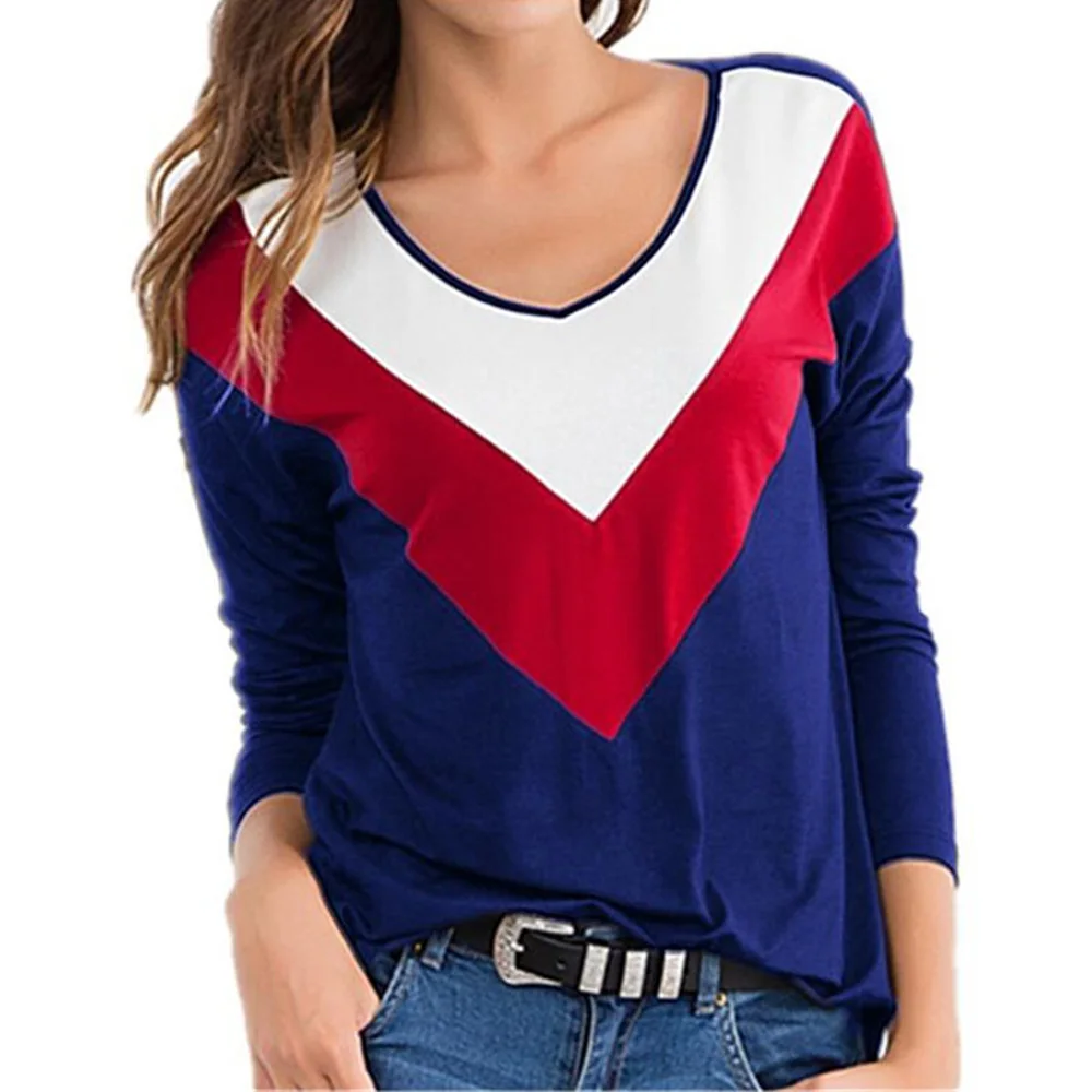 2019 Осенняя женская футболка больших размеров 4XL 5XL Красочные Лоскутные Топы