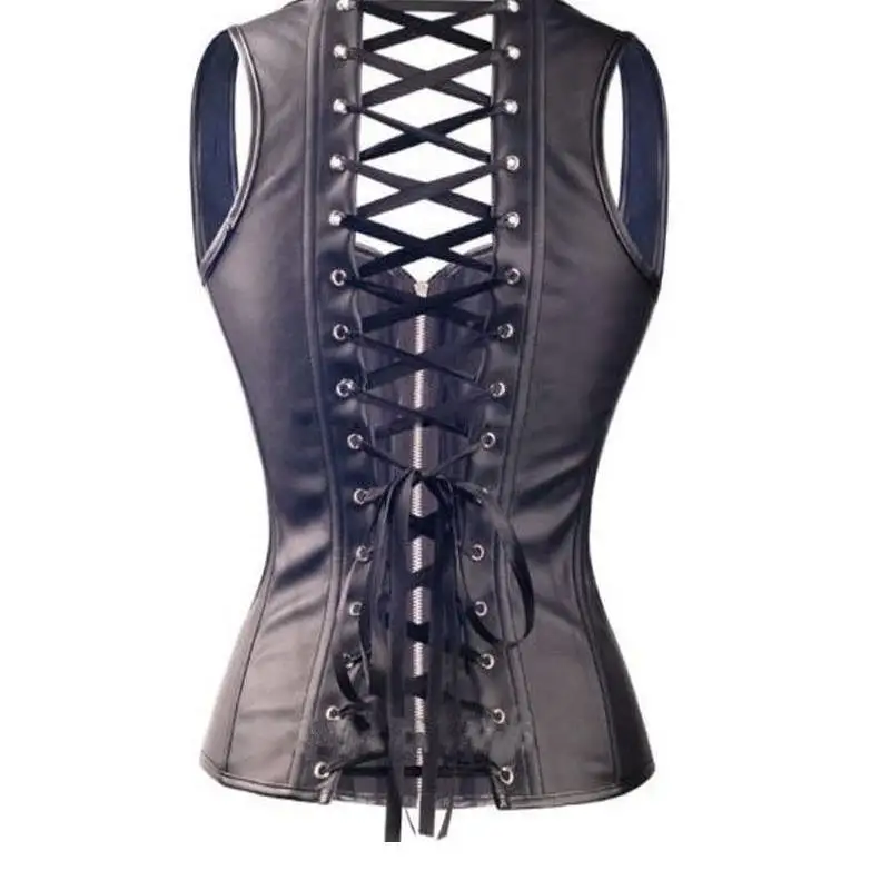 

High Quality Sexy Women PVC Steampunk Corselet Steel Boned Overbust Faux Leather Corset Body Shapewear Bustier Tops W31036
