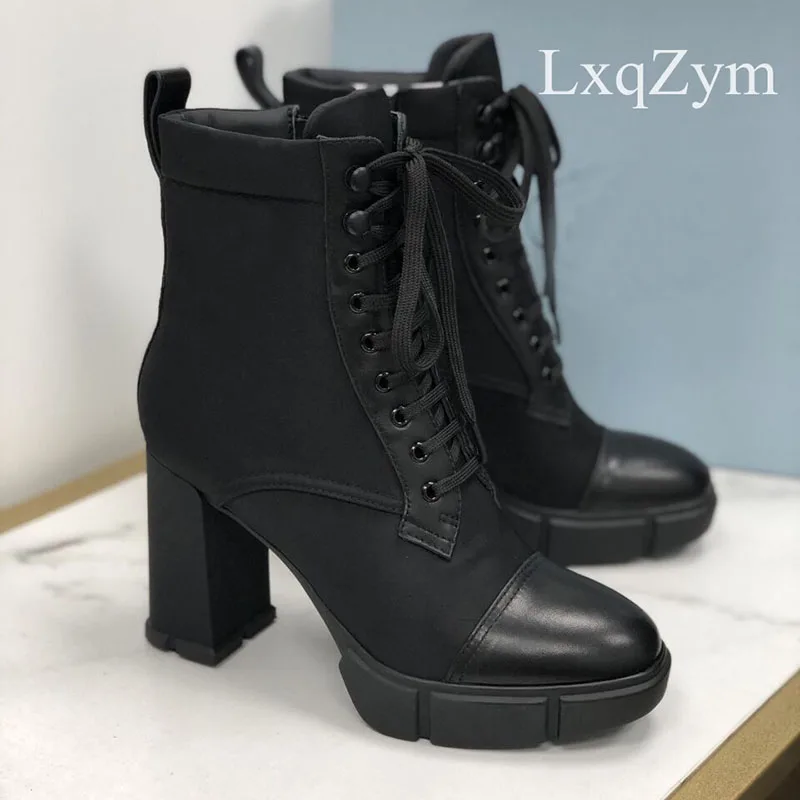 

Luxury Brand Real Cow Leather Ankle Boots Women Winter Zip Lace Up Thick Bottom High Heel Round Toe Ladies Platform Runway Shoes