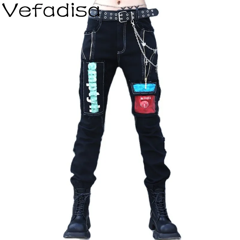 

Модные утепленные женские джинсы Vefadisa с контрастной строчкой, новинка весны 2022, узкие брюки-карго с высокой талией, ZWL1447A