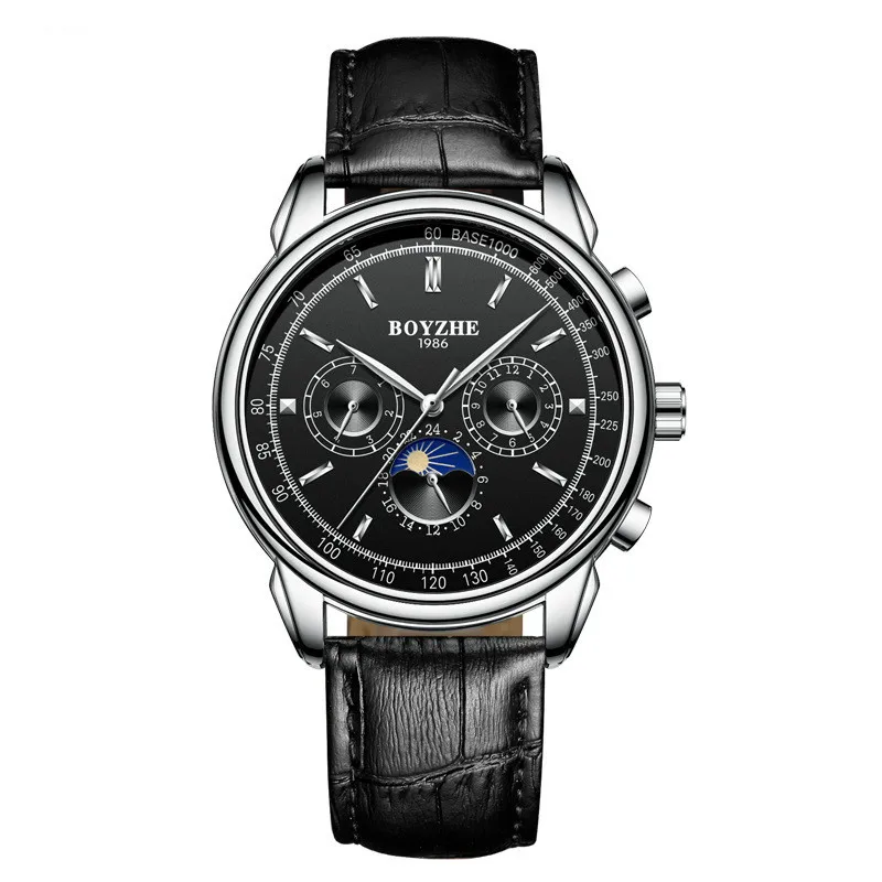 Модные мужские часы с календарем полностью автоматические выемкой из