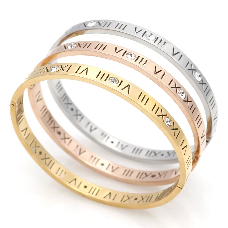 

New Classic Design High Quality 4mm And 6mm Zircon Roman Numerals Bracelets & Bangles Women Fashion Jewelry Bangles Wholesale